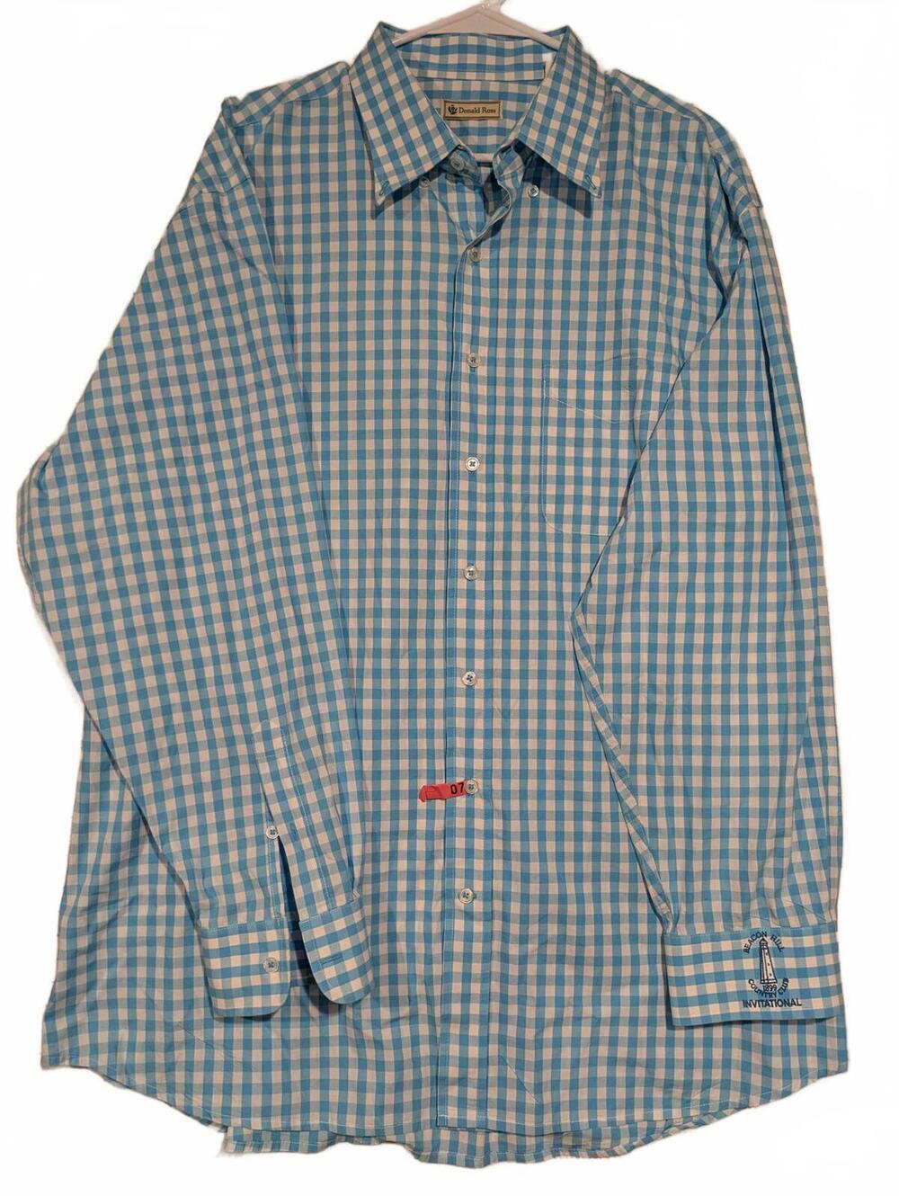 Donald Ross Beacon Hill Invitational Button Down Shirt Blue Check XL Mens
